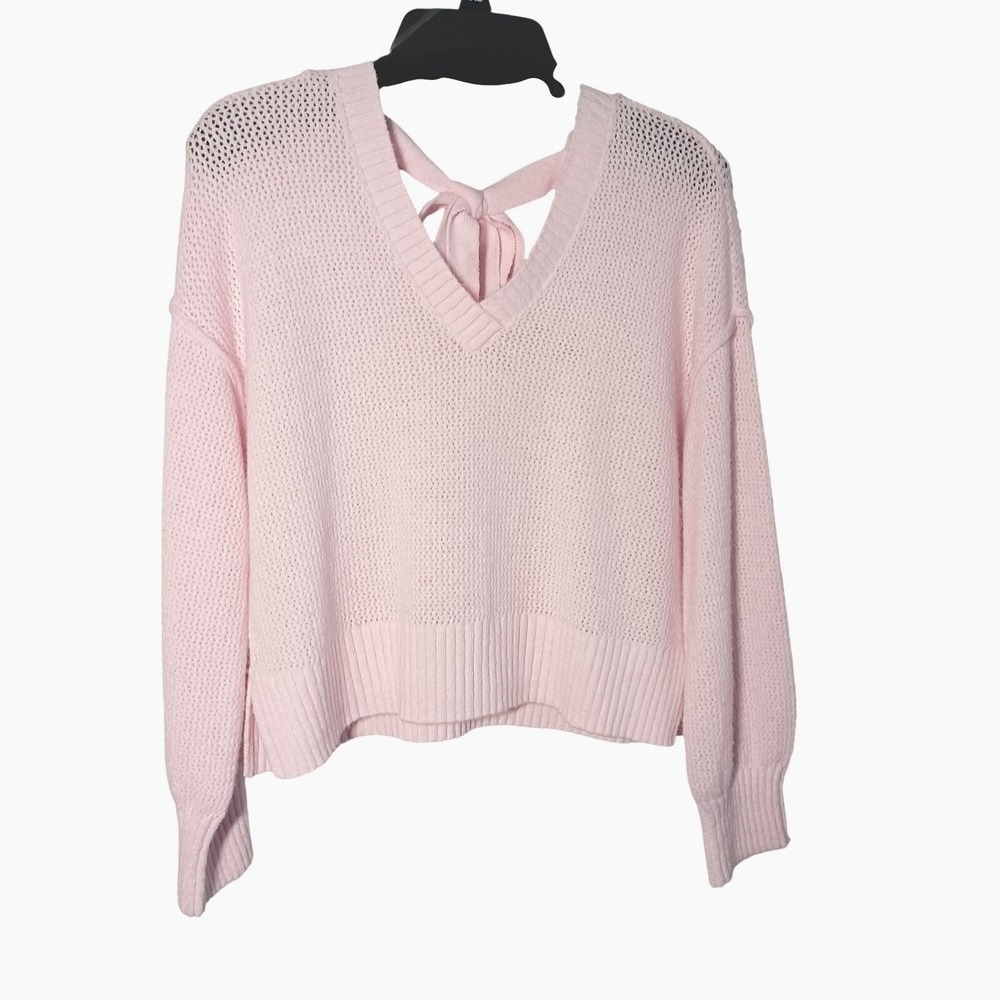 Love Knits NYC Light Pink Soft Open Knit Breathable Tie Back Crop Sweater XL